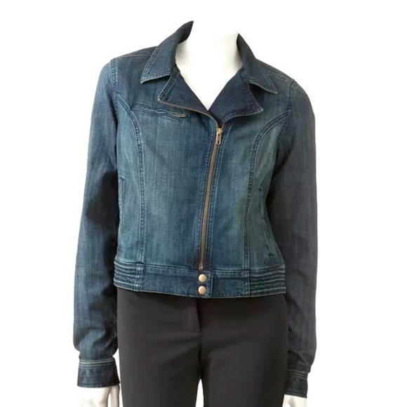 LC Lauren Conrad Denim Zip Detail Moto Jacket - Picture 1 of 8